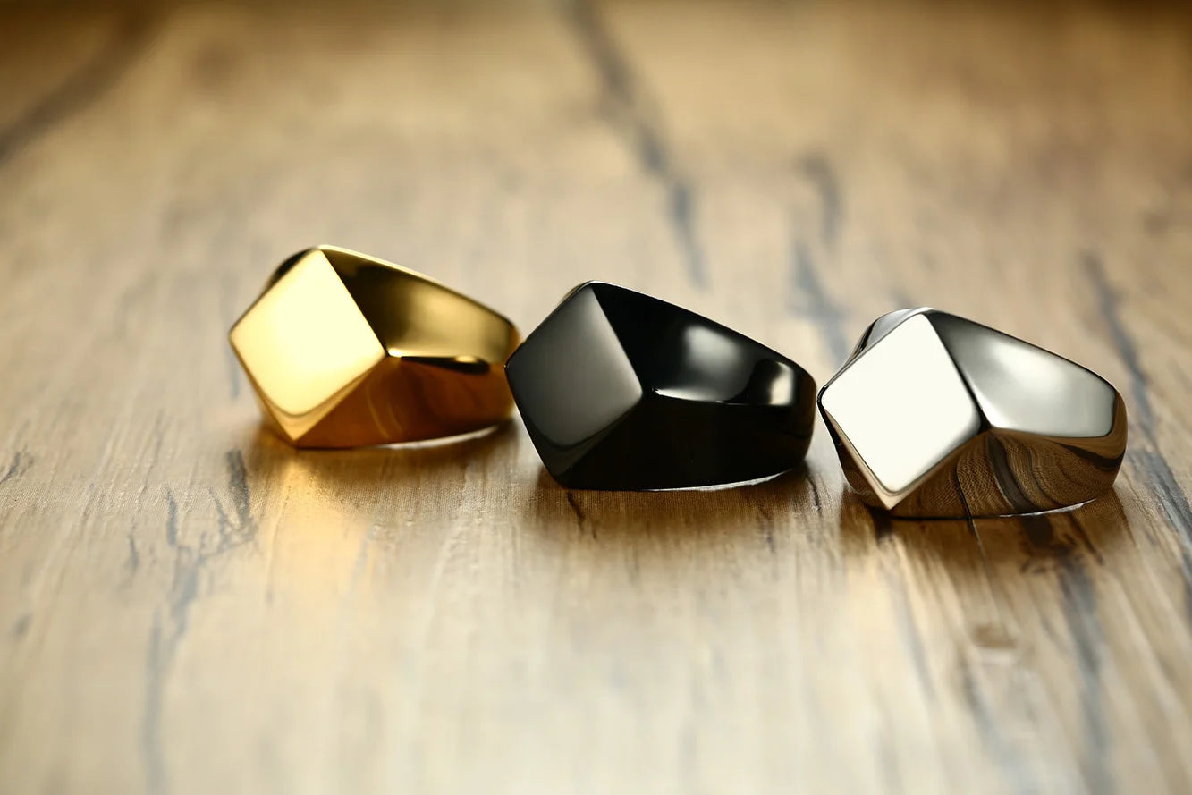Geometric Arrow Square Men Ring,Punk Stainless Steel Signet Ring Stamp Ring Thumb Ring,Minimalist Jewelry Gifts