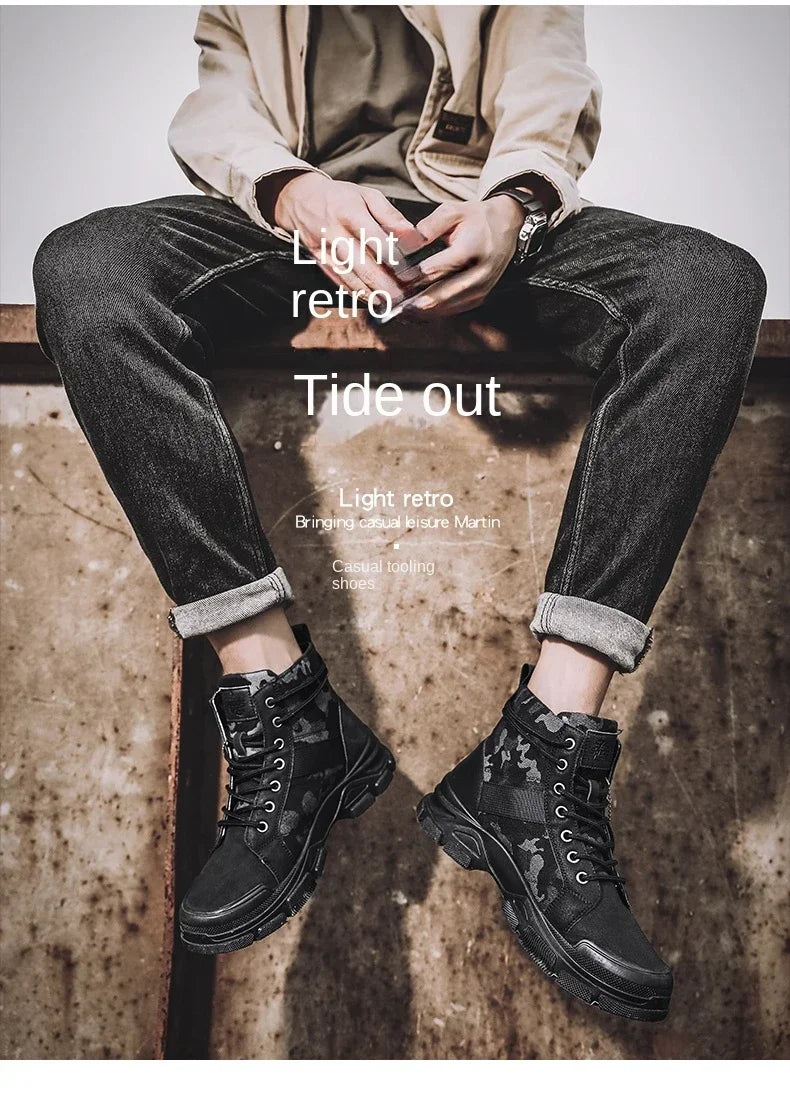 Military Boots for Men Autumn High Top Camouflage Desert Casual Flats Mens Boot Breathable Non Slip Work Shoes Zapatillas Hombre