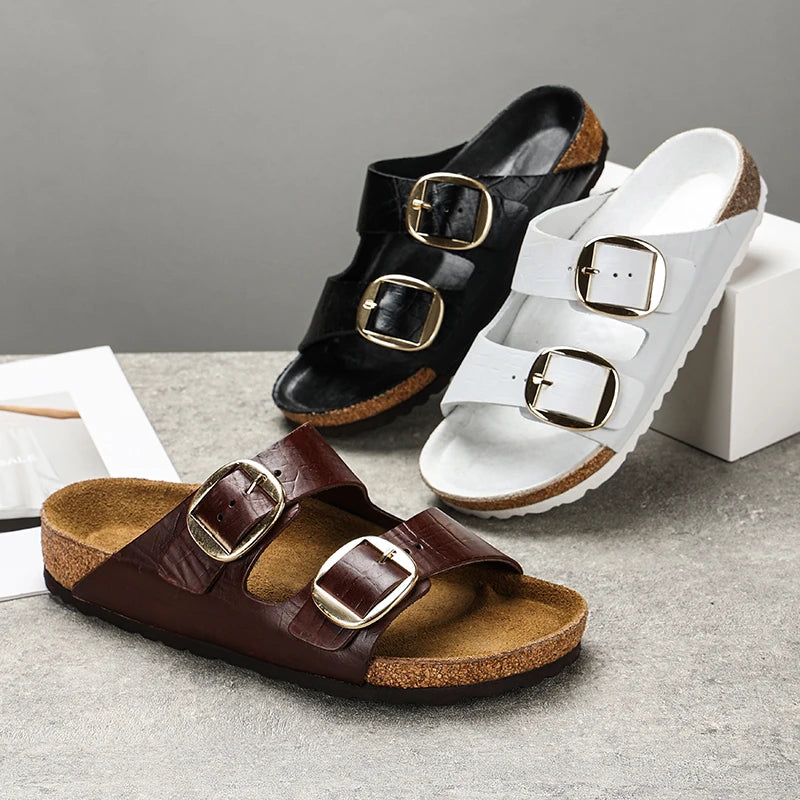 Couple's New Genuine Leather Slippers Summer Men's and Women's Water Beach Shoes Casual Sports Sandals Non slip Breathable Shoes