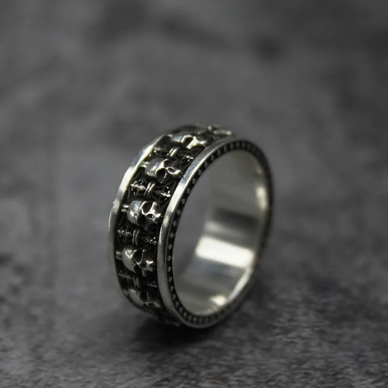 Punk Gothic Retro Engraved Horror Multiple Skulls Open Ring Men's Halloween Trend Cosplay Wearing Prop Motorcycle Ring Wholesale