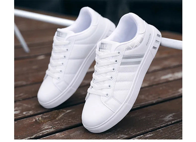 Men's Casual Sports Shoes for Men Lightweight PU Leather Sneakers  Breathable Mens Flat WhiteTennis Shoes