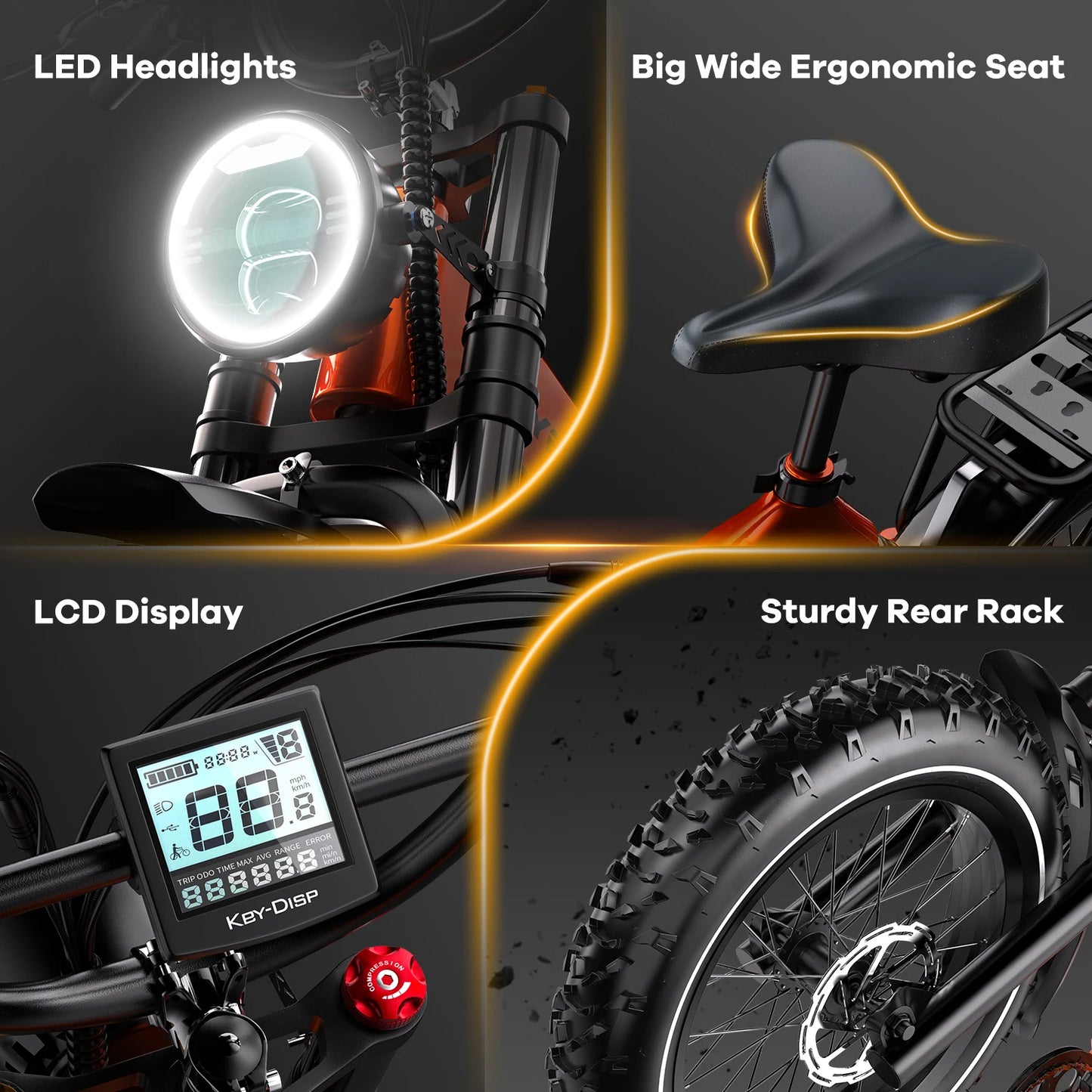 Cybervelo EK6 20” Fat Tire 2000W Peak Motor Luxury Foldable ebike,48V Removable Battery E Bicycle, 35+ MPH 100+Miles Long Range