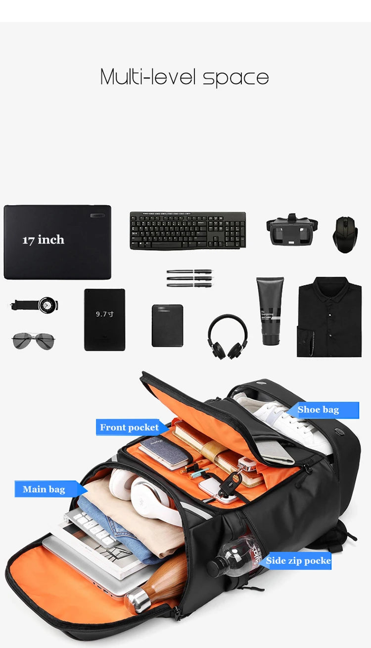 Men travel backpack large capacity trekking Backpack Business 17 Inch Laptop Backpack 50L Hiking fashion Backpack With shoe bag