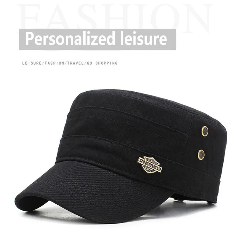 Men  Cap Summer Autumn Casual Cadet Hat Flat Top Caps Female Vintage Hats Bone Man Cap Fashion Shade Cotton Cap