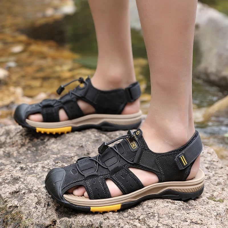 Summer Men Sandals Genuine Leather Mens Casual Shoes Outdoor Men Leather Sandals for Men Beach Shoes Roman mens Shoes