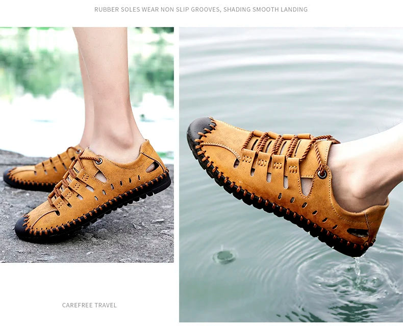 Men Leather Sandals Comfortable Outdoor Casual Shoes 2022 Summer Beach Casual Walking Male Sneakers Men Beach Casual Sandals