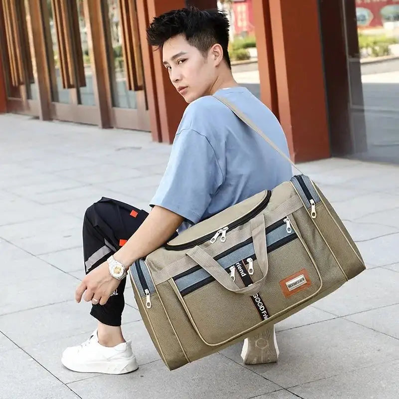 Practical Waxed Canvas Leather Men Travel Bag Hand Luggage Carry On Large Tote Vintage Duffle Weekend Big Overnight