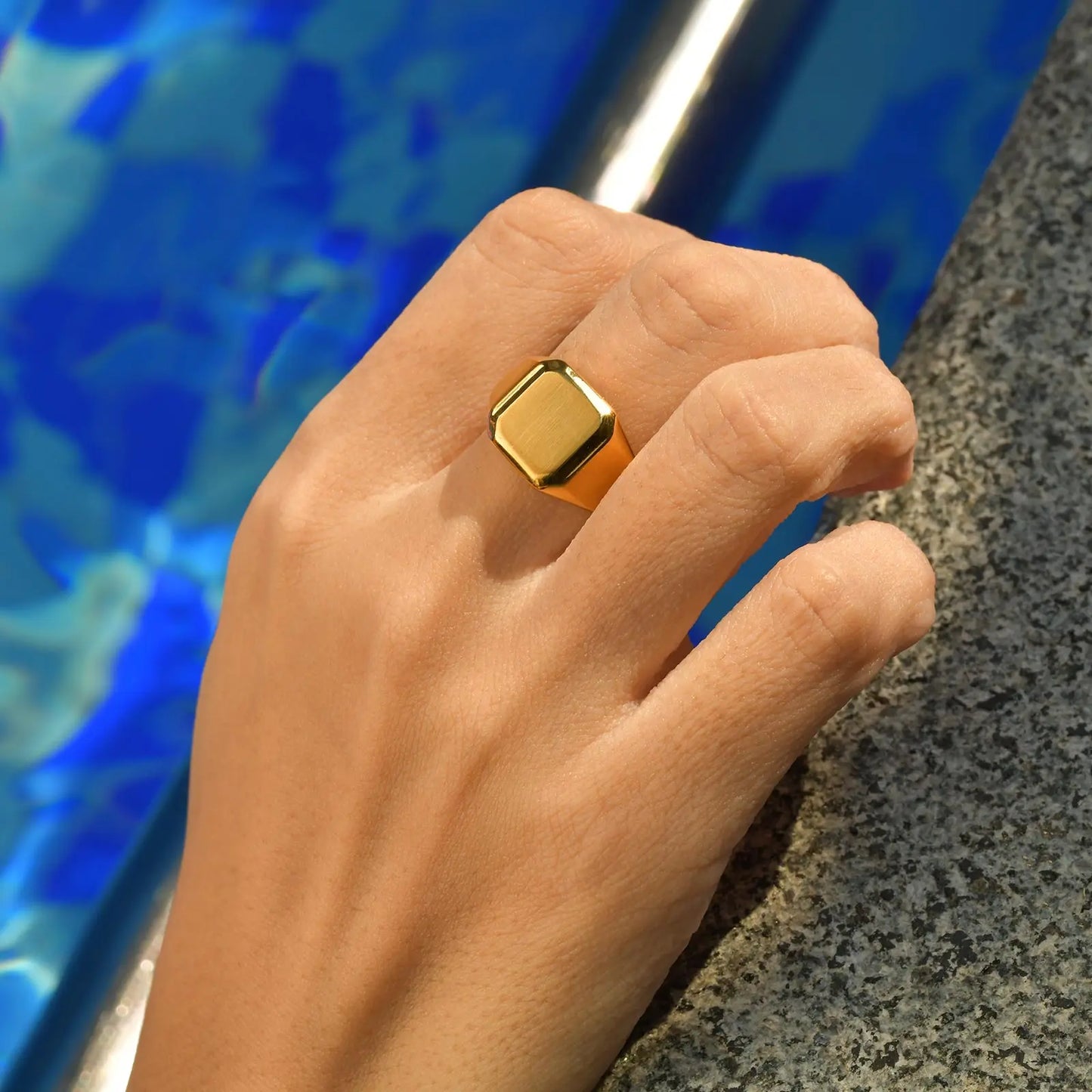 Stainless Steel Square Signet Ring for Men, Gold Silver Color High Polished Chunky Ring, Simple Statement Jewelry Thumb Ring