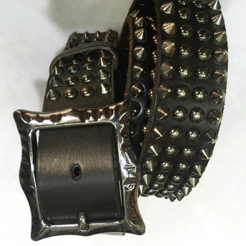 Men Belt Genuine Leather Heavy Metal Rivet Punk Belts For Men Rock Stud Cowboy Men Ceinture Homme Waist Belt Cinturon Mujer