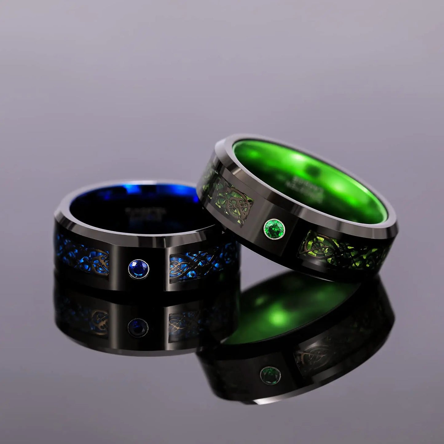 Fashion 8mm Green Color Titanium Stainless Steel Rings for Men Women Black Brushed Men Promise Rings Wedding Party Jewelry Gifts