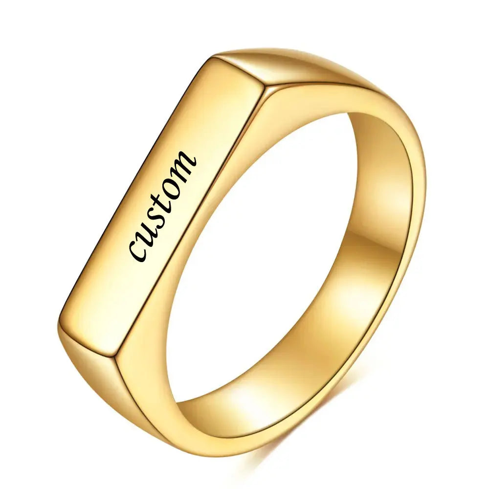 Customized Women Signet Ring Name Letter Pattern Logo Stainless Steel Rings Punk Candid Fashion Jewelry Male Wedding Accessories