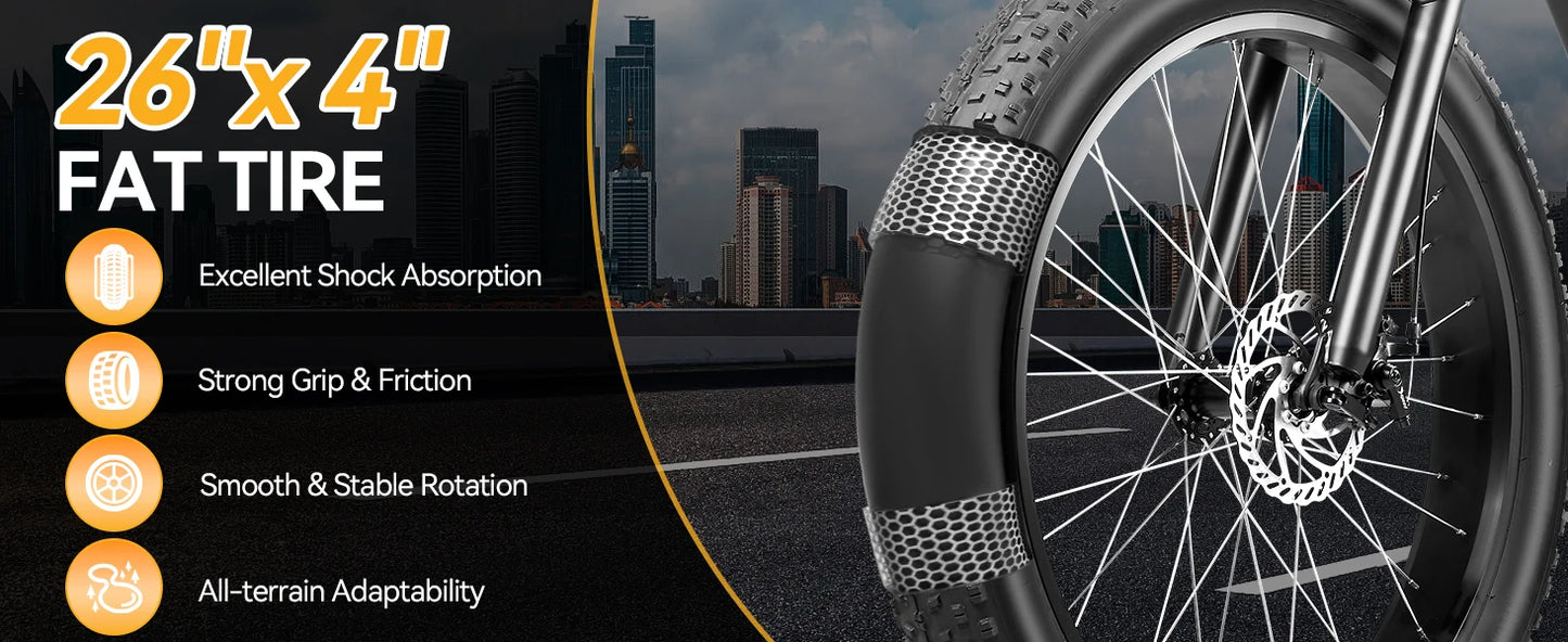 【1 Year Warranty】ZNH Electric Bicycle for Adults,1000W,48V 13Ah Battery, 26MPH Electric Bike, 26*4 Inch Fat Tire E-bike,UL 2849