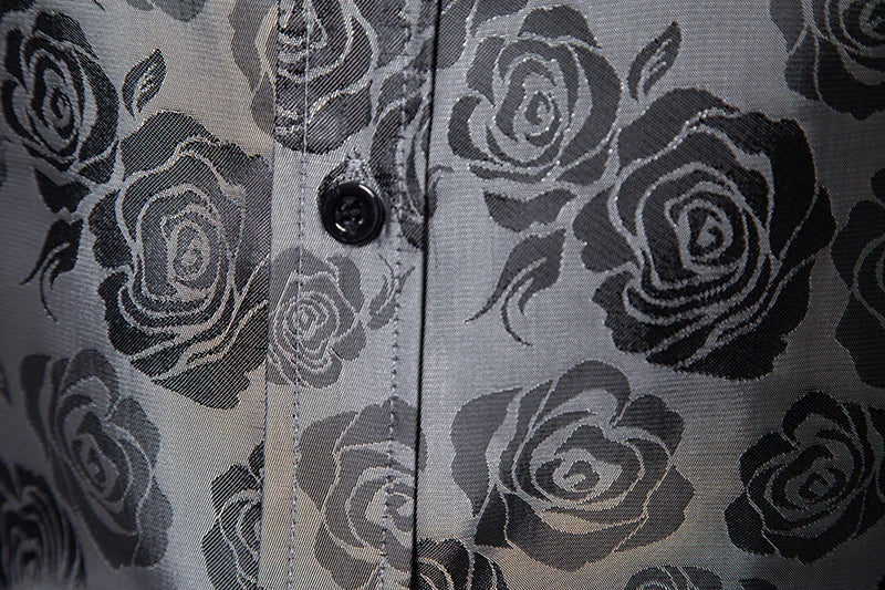 Shirt Men Fashion Gentleman Business Casual Slim Fit British Style Solid Color Button Rose Print Button Shirt Dress Shirt