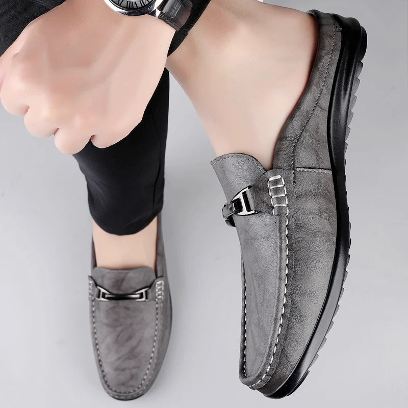 Men Casual Summer Shoes Hollow Out Men's Driving Shoes High Quality Male Business Shoes Half Slippers Genuine Leather Loafers
