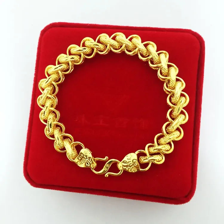 Real Gold color Chain Bracelet for men Pure Adjustable Fried Dough Twists Chain for Women Fine Jewelry Gifts