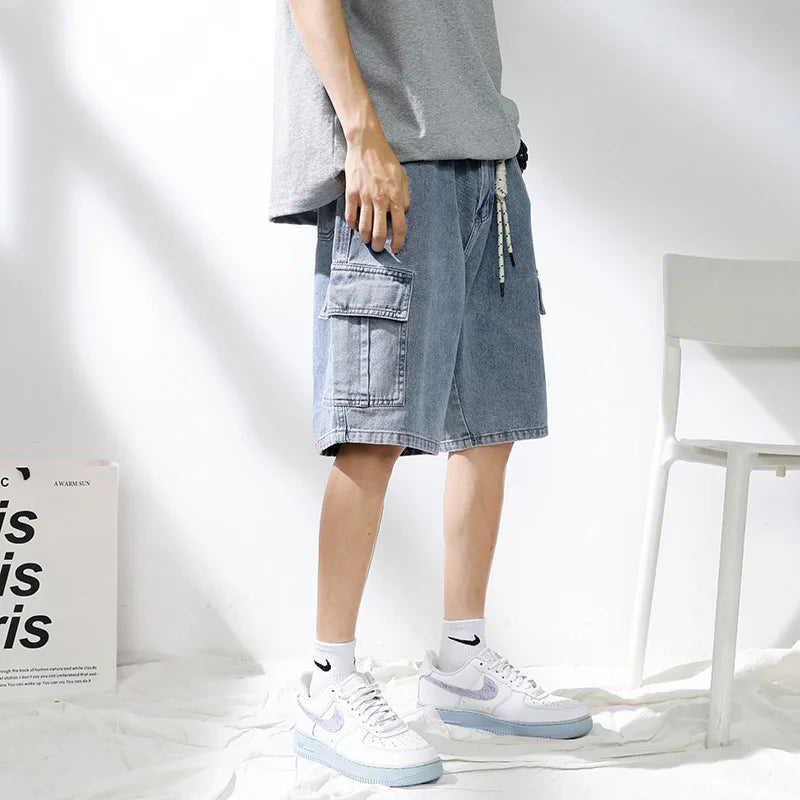 2025 New Denim Shorts for Men's Summer, Thin, Loose, Breathable, Pentagram Pants, Trendy, Versatile, Casual, Mid length, Versati