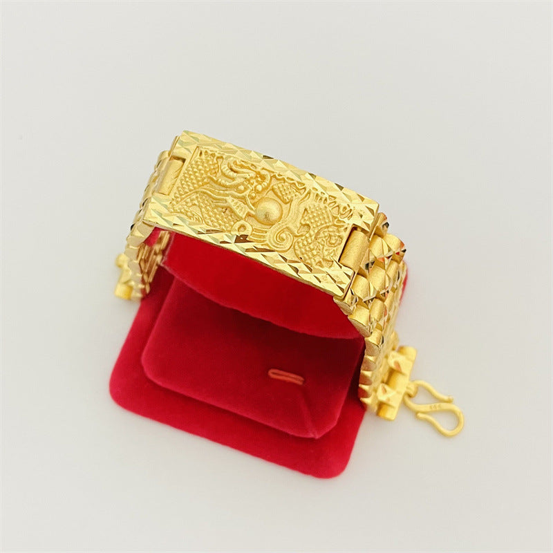Fashion 14K Gold Bracelet for Men Father Bro Fine Jewelry Luxury Dragon Card Watch Chain Bracelet Not Fade Fine Jewelry Gifts