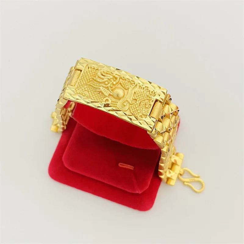 Fashion 14K Gold Bracelet for Men Father Bro Fine Jewelry Luxury Dragon Card Watch Chain Bracelet Not Fade Fine Jewelry Gifts