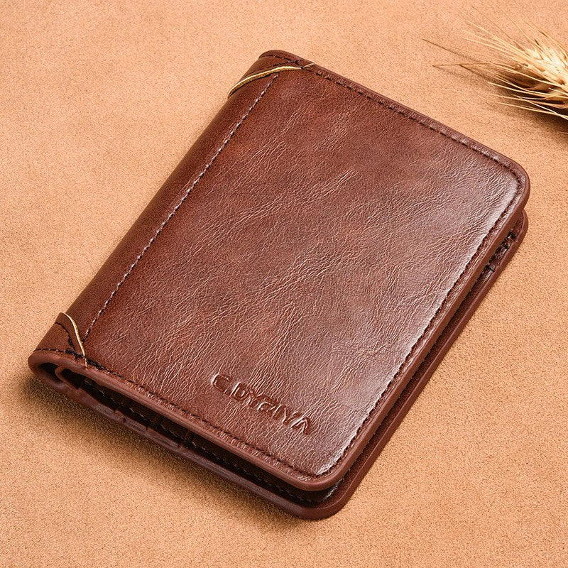 Men's wallet, wallet, integrated card bag, multifunctional vertical three fold leather wallet