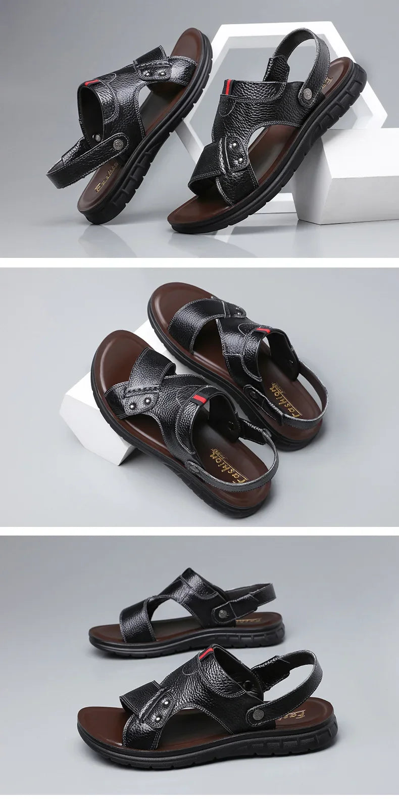 Men Sandals Summer Slippers New Beach Shoes  Outdoor Non-slip Leather Sandals for Men