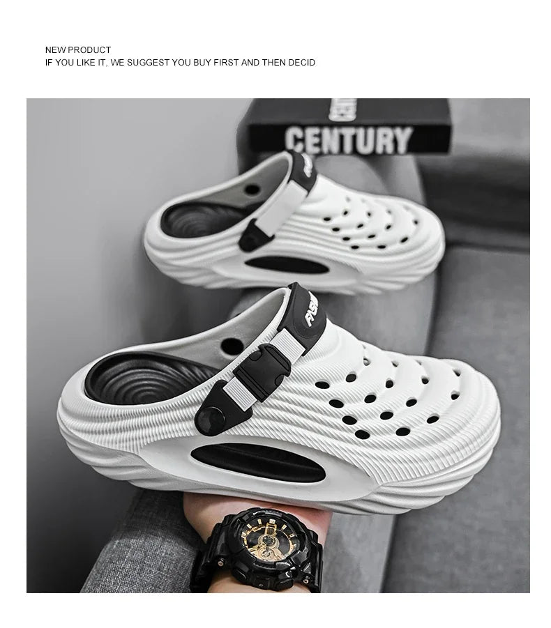 Summer Slippers for Men Driving Dual-Purpose Operating Room Baotou Clogs Soft Sole Outer Wear Home Casual Coconut Sandals