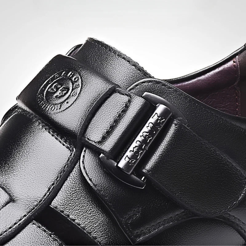 Men's Summer New Style Business Casual Genuine Leather Sandals With Hollow Outsole Anti-Slip Middle-Aged Father Leather Shoes