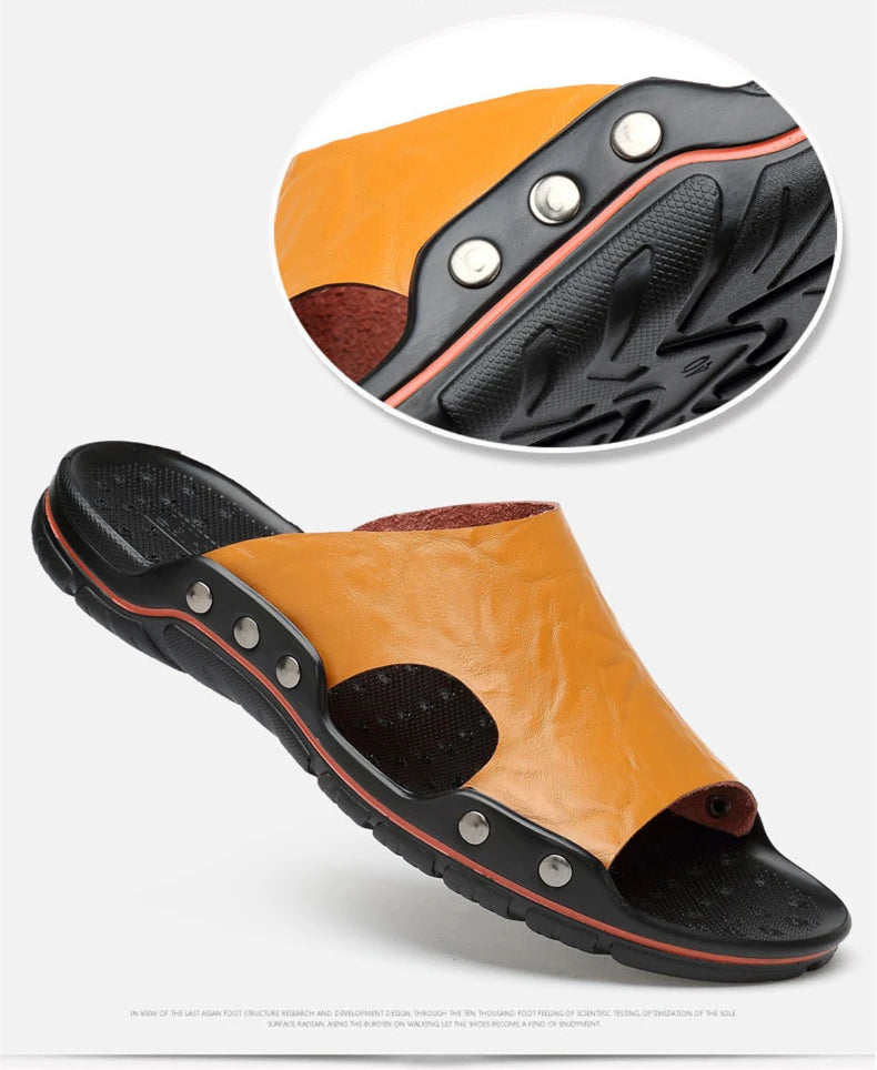 Summer Slippers New Men Sandals Soft Outdoor Slides High Quality Genuine Leather Comfortable Beach Sandals Outdoor Men Shoes