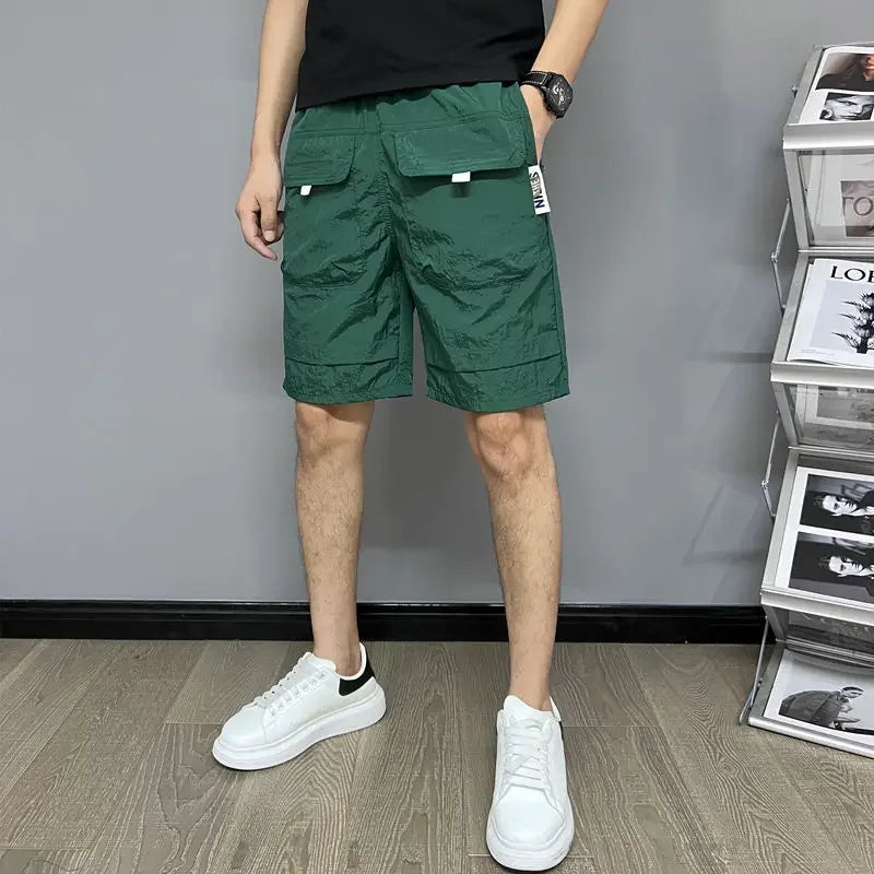 Men's Shorts Summer Thin American Large Pocket Work Casual Trendy Versatile Ice Silk Quick-drying Beach Pants Men