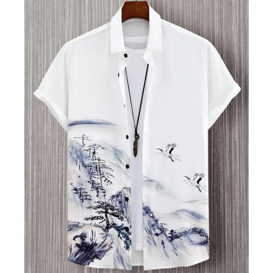 Fashion Shirt for Men 3d Ink Painting Prints Men'S Clothing Daily Casual Short Sleeve Beach Party Sweatshirt Street Hawaii Shirt