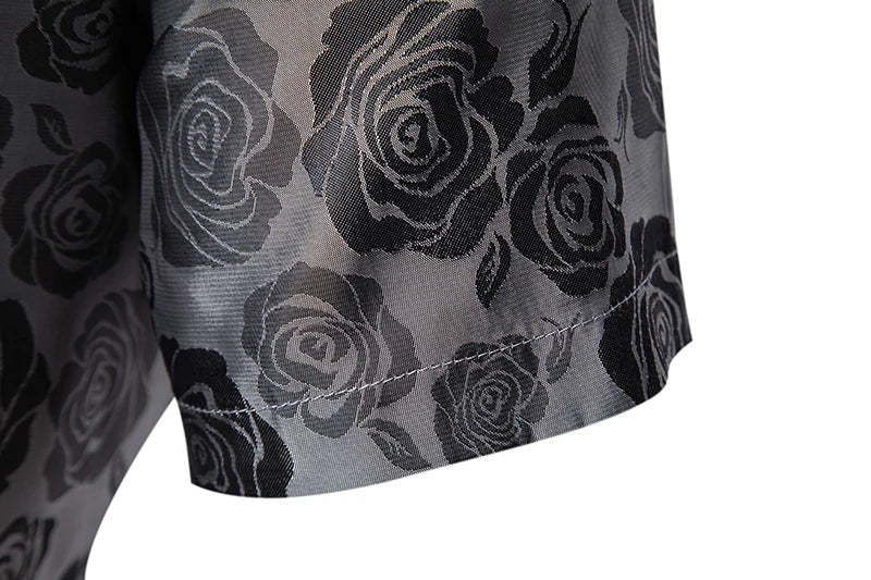 Shirt Men Fashion Gentleman Business Casual Slim Fit British Style Solid Color Button Rose Print Button Shirt Dress Shirt