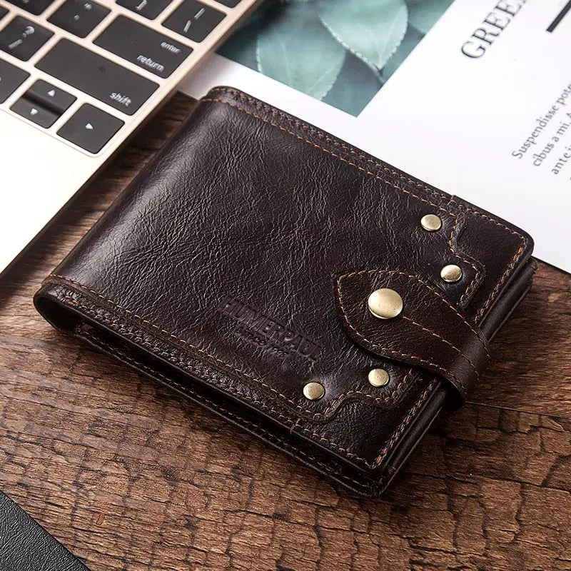 HUMERPAUL Wholesale Wallet for Men Real Leather Slim Tri-Fold Purse with ID Window and RFID Blocking Credit Card Holder