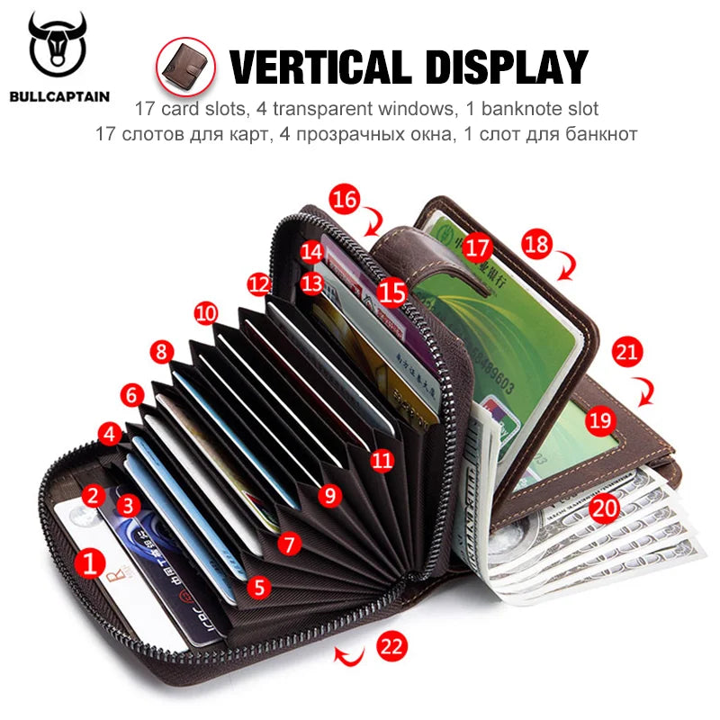 BULLCAPTAIN Business Men's Wallet Genuine Leather Wallet Multi-Function Business Card Holder Small Card Box Leather Purse Man