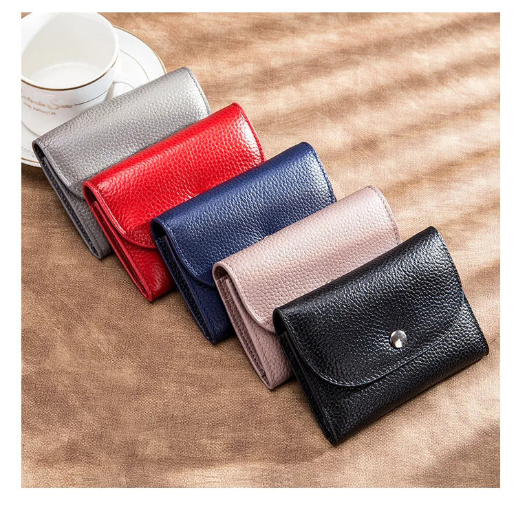 Genuine Leather Wallet Women Casual Simple Female Short Small Wallets Coin Purse Card Holder Men Money Bag with Zipper Pocket