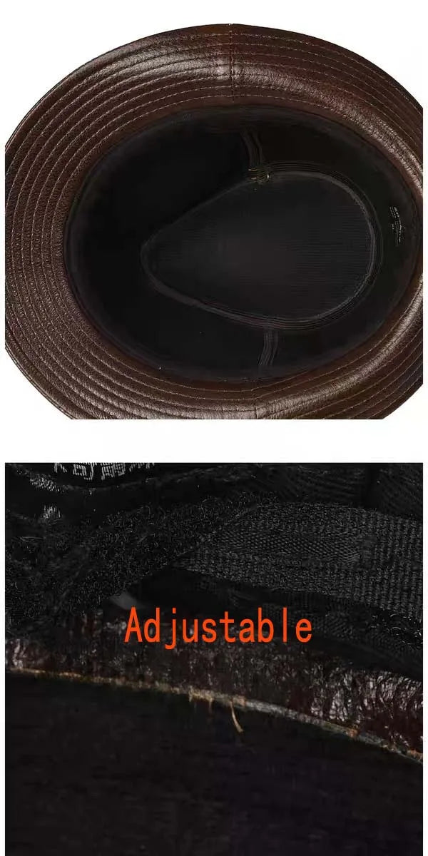 Man High Quality Genuine Leather Jazz Fedora Gentleman Cowhide Short Brim Black/Brown Top Hat Male Shows Topper Color Blocking