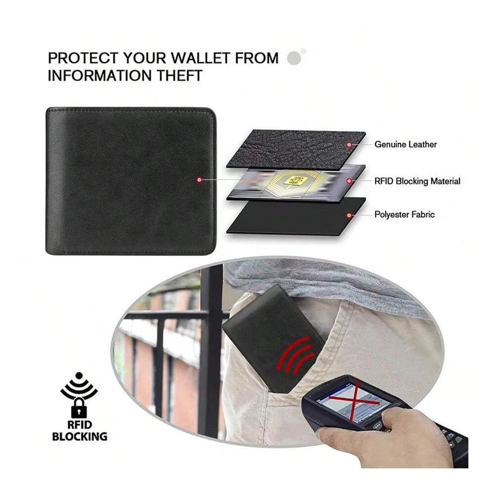 Customized name 100% genuine cowhide leather wallet, RFID barrier ultra-thin three-in-one men's wallet, anti-theft wallet