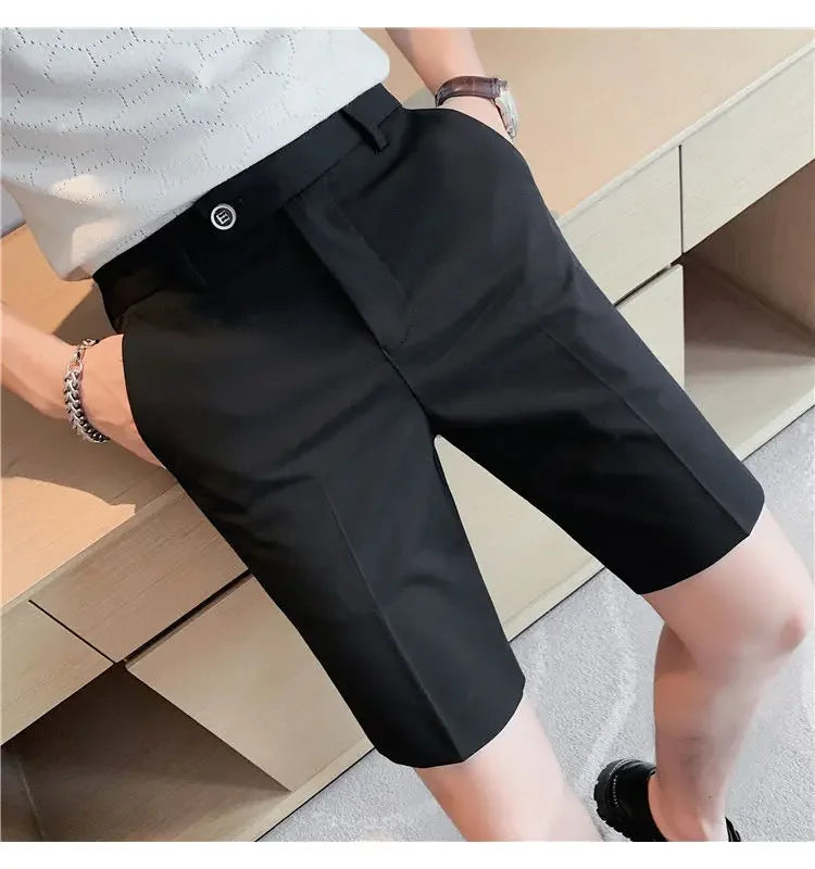 Suit Shorts Summer Men's Pants Straight-leg Casual Handsome Small Trousers Versatile Five-quarter Pants Loose Causal Chic Pants