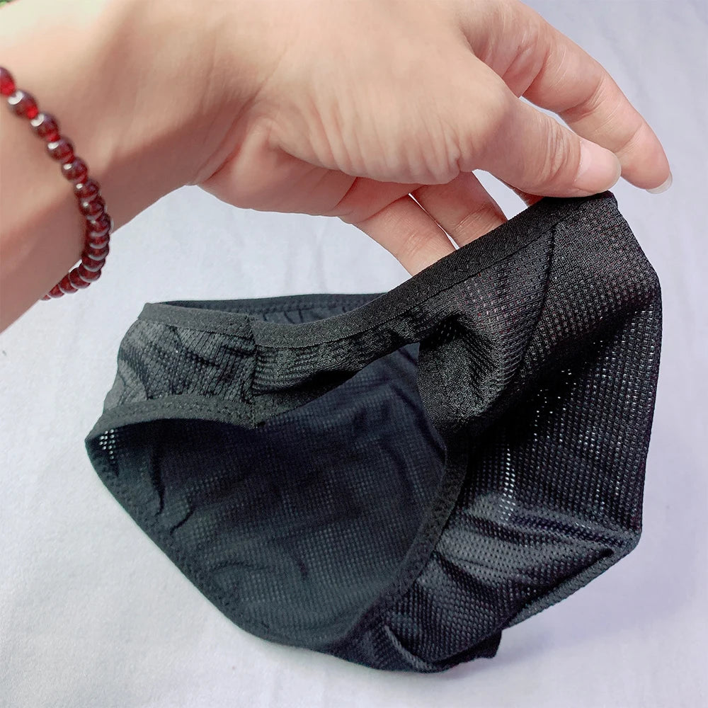 Men Sexy Briefs Sheer Mesh Underwear Low Waist See Through Pouch Underpants Cotton Breathable Solid Color Seamless Men's Panties