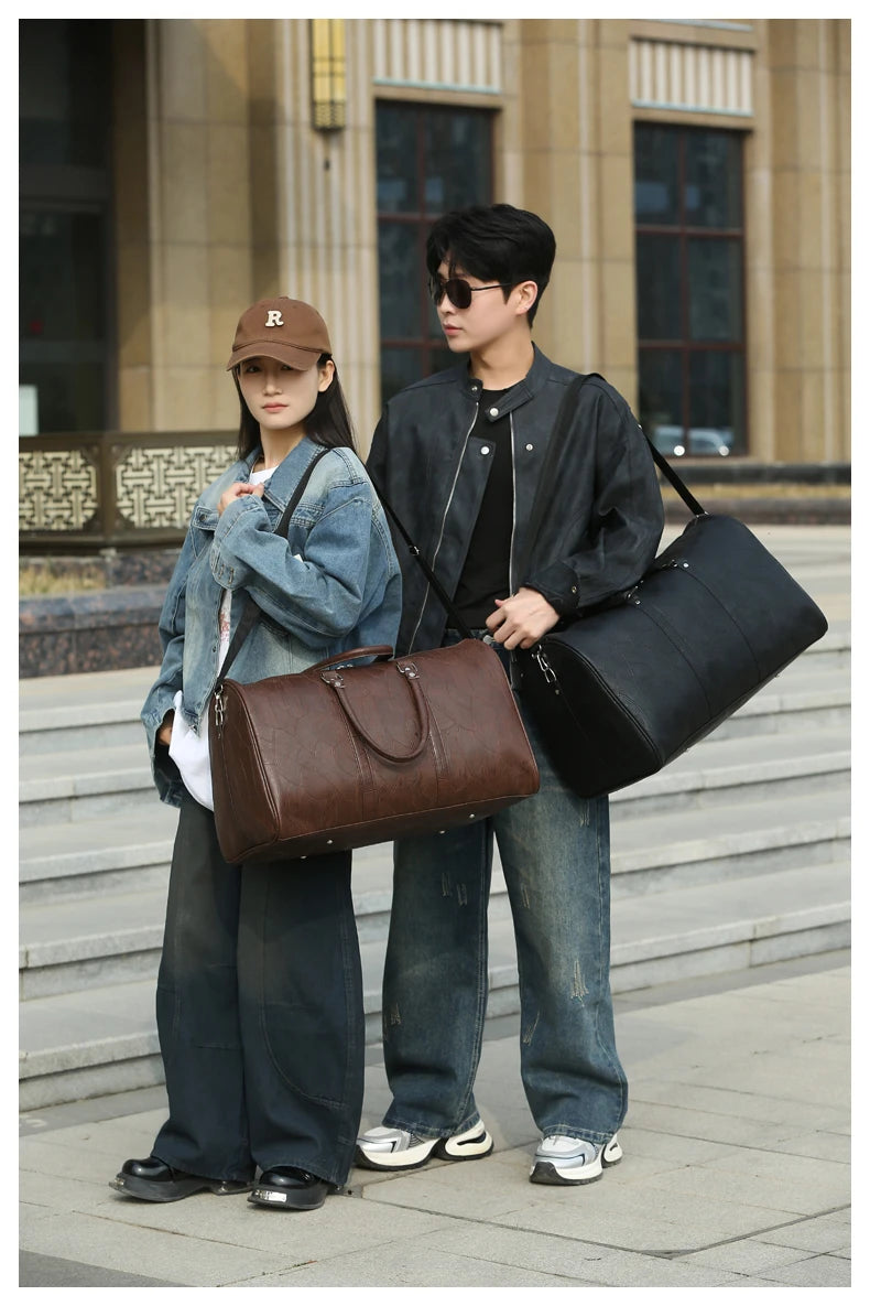 Soft Leather Travel Bag Large Capacity Fashion Weekend Bag Handle Bag Lightweight Sports Gym Bag With Separate Shoe Compartment