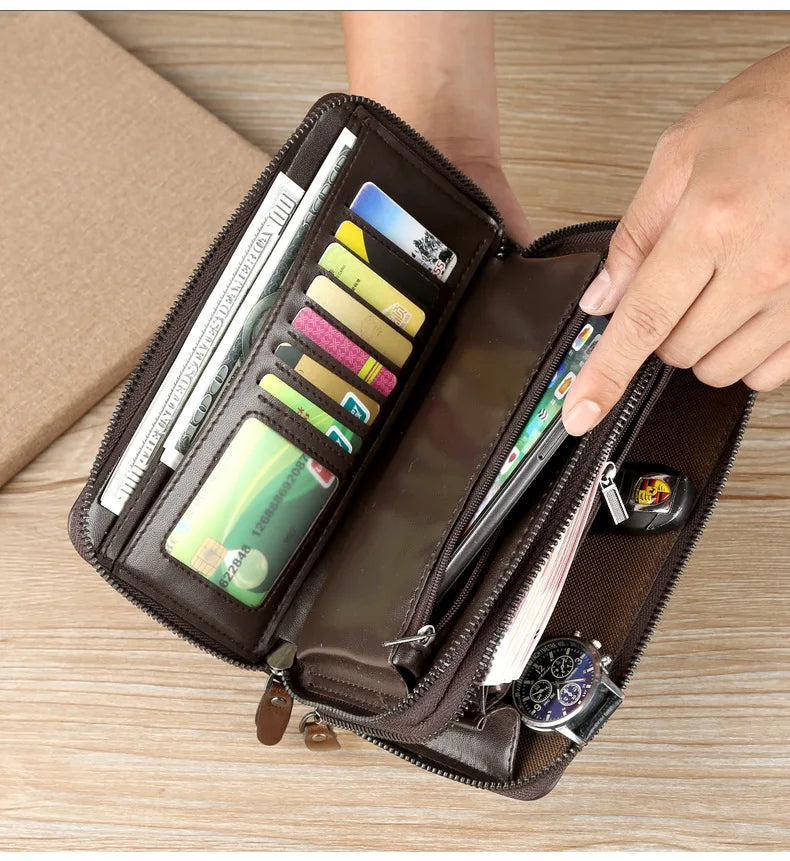 High Quality Pu Leather Wallet Men's Long Zipper Wallet for Men RFID Blocking Business Clutch Bag Credit Card Holder Man Purse