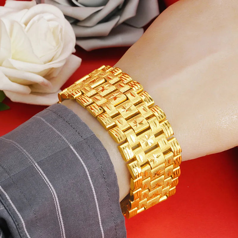 Real Gold Color Watch Chain Bracelet for Women Men Pure Adjustable Trendy Laser Chain for Women Fine Jewelry Gifts