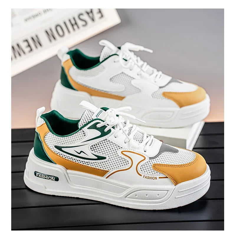 Men's Sneakers for Spring and Summer Are Breathable Fashionable Low-top Round-toe Lace-up and Color-blocked Sports Shoes