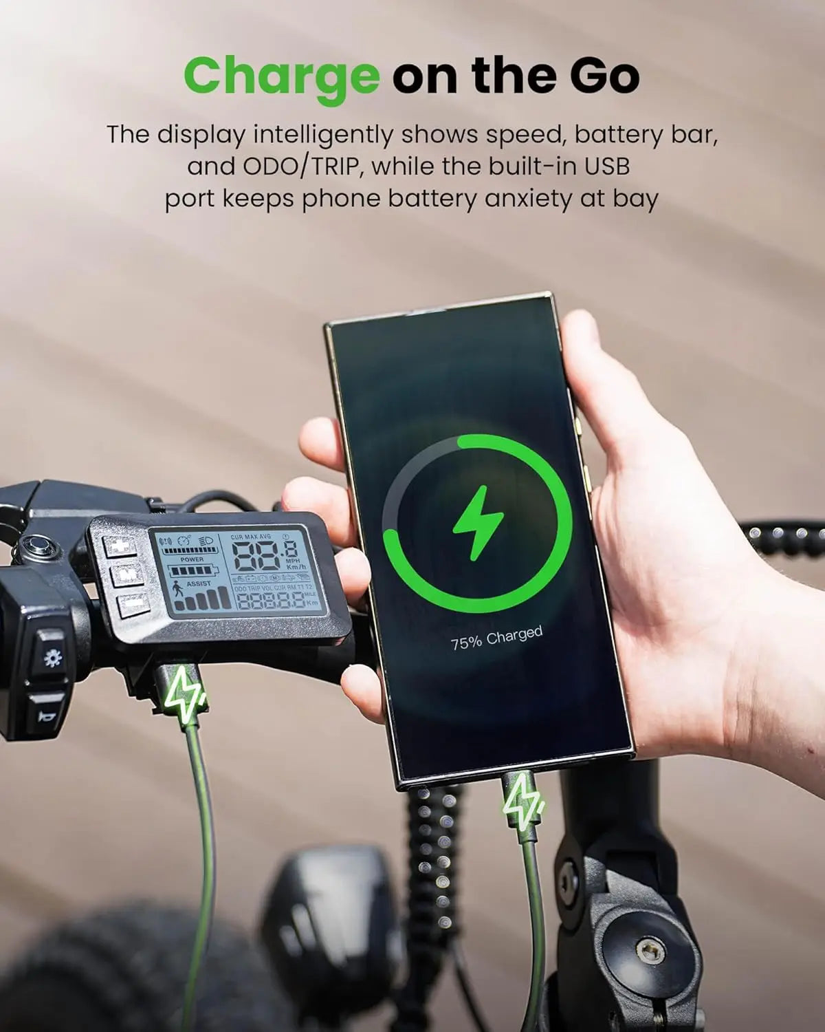 M10 Pro Electric Bike, 1000W Peak Motor, 22 MPH 20"x4" Fat Tire Ebike, USB Phone Charging Port, 10.4Ah Removable, Customized