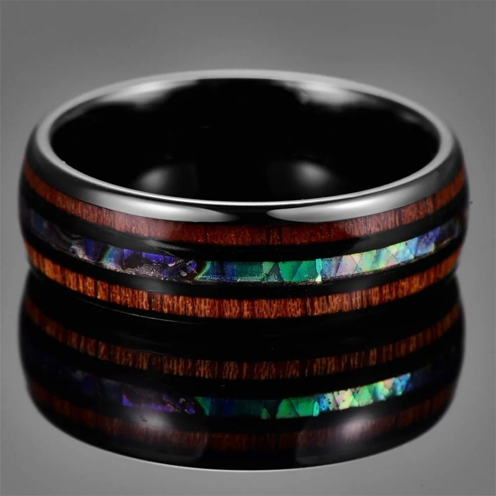 Fashion Viking Tree Of Life Stainless Steel Abalone Shell Rings For Men Odin Norse Viking Rune Rings Retro Amulet Jewelry Gift