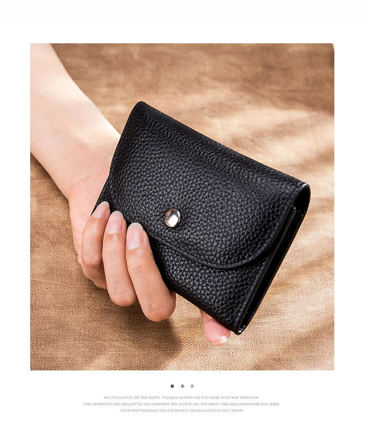 Genuine Leather Wallet Women Casual Simple Female Short Small Wallets Coin Purse Card Holder Men Money Bag with Zipper Pocket