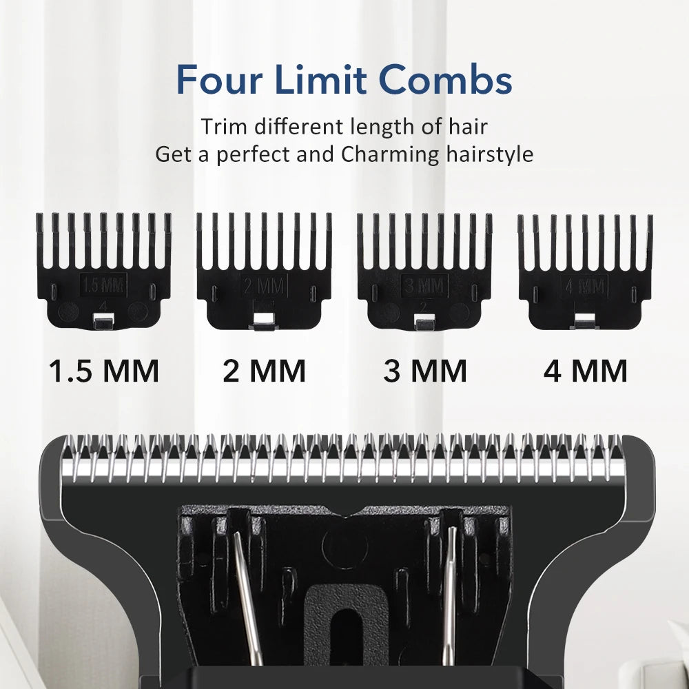 Men's Hair Clipper Cordless Hair Trimmer Beard Trimmer Rechargeable Hair Cutting Grooming Kit with LED Display Professional Barb