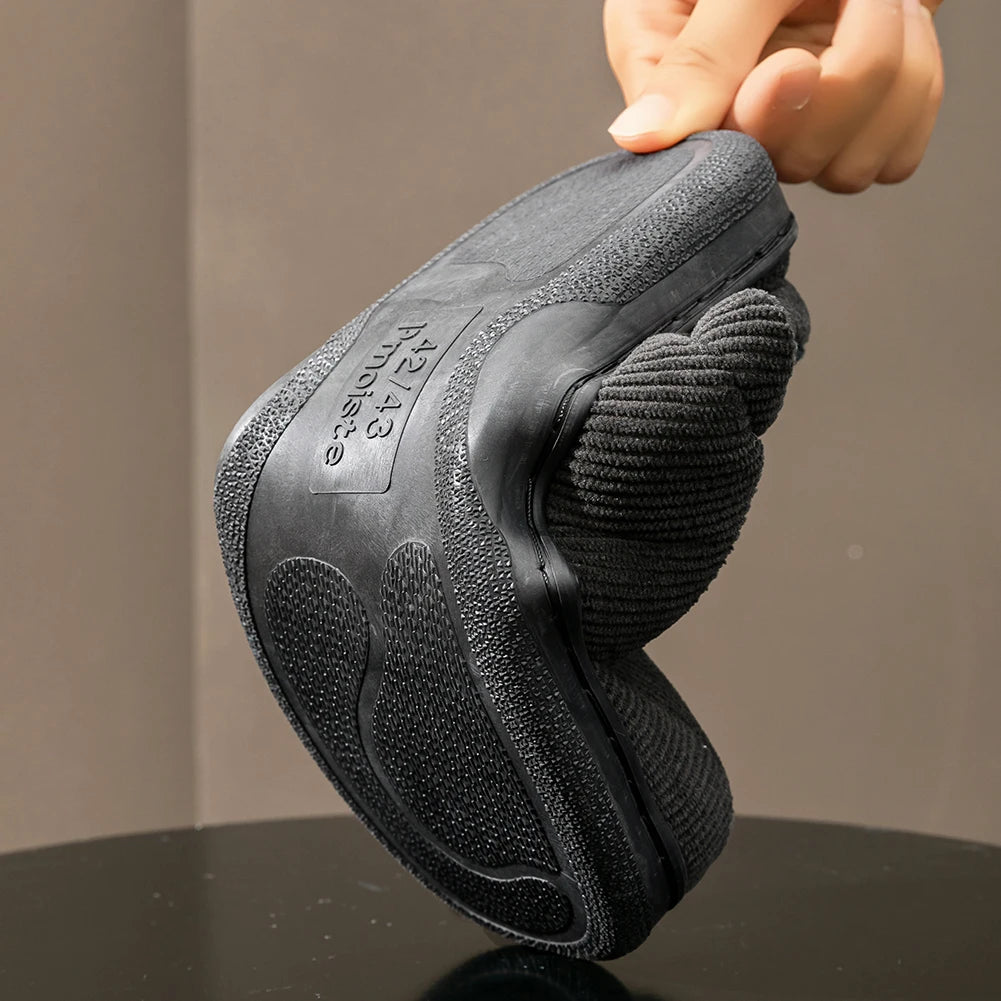 Warm Slippers for Men TPR Sole Memory Foam Soft Cushion Non Slip Stripe Design Comfortable Corduroy House Shoes