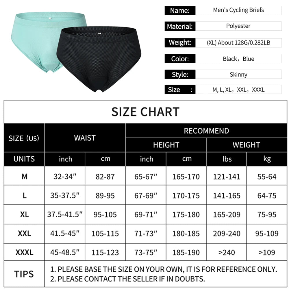 Men Bike Underwear Breathable Padded Bicycle Briefs Cycle Underwear Shorts