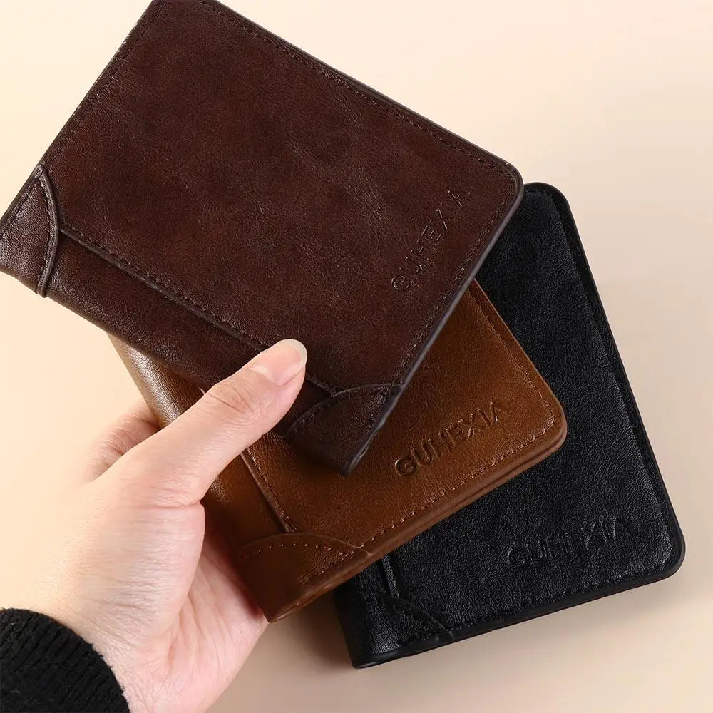 Leather 2 Fold Wallets Urban Recreational Style Soft Men's Short Wallet Multifunction Solid Color Male Leather Purse Shopping