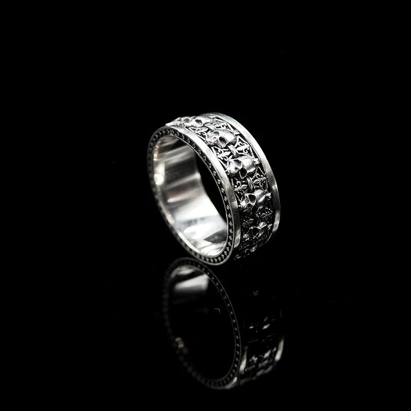 Punk Gothic Retro Engraved Horror Multiple Skulls Open Ring Men's Halloween Trend Cosplay Wearing Prop Motorcycle Ring Wholesale