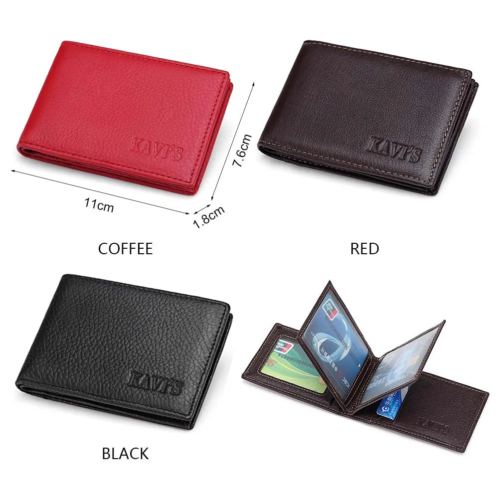 Genuine Leather Portable Slim Wallet for Men Mini Credit Card Holder Thin Small Card Organizer Purse Driver's License Money Bag
